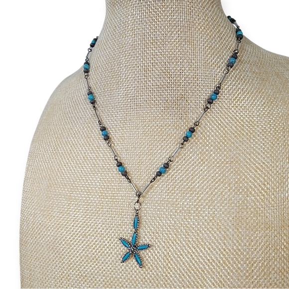 Zuni Style Faux Turquoise Beaded Necklace Star Starfish - Picture 1 of 17